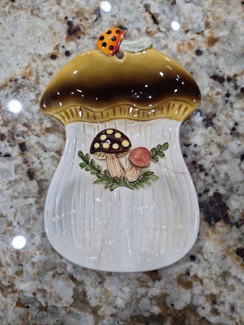 Vintage Merry Mushroom Spoon Rest Ceramic Sears 1970s READ